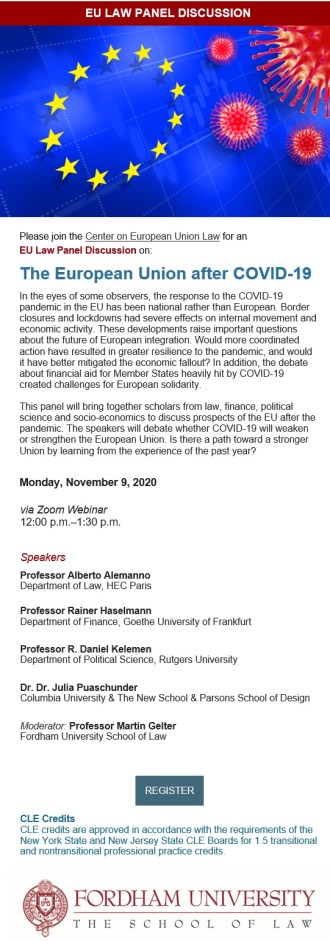 The European Union after COVID-19, Guest lecture Julia M. Puaschunder, EU Law Panel Discussion, Center on European Union Law, Fordham University, New York, New York