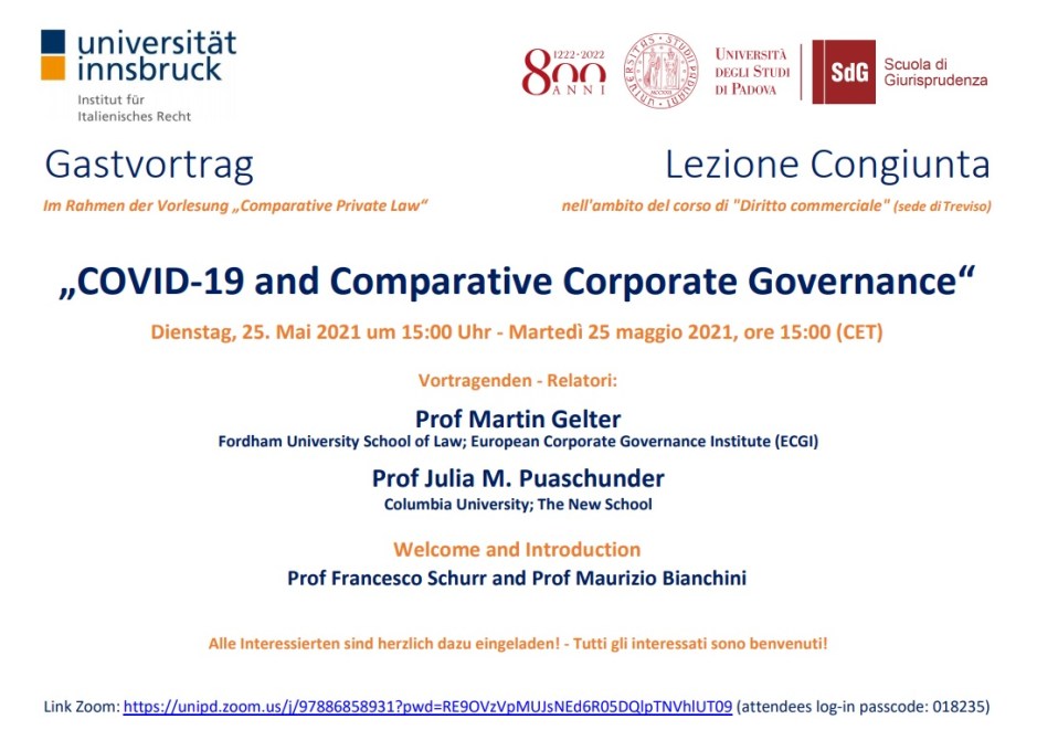 Guest lecture Professor Martin Gelter and Julia M. Puaschunder, COVID-19 and Comparative Corporate Governance