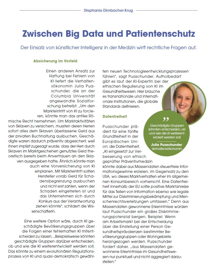 Legal situation of Artificial Intelligence in Healthcare, Julia M. Puaschunder, Rechtliche Fragen beim Einsatz von künstlicher Intelligenz in der Medizin